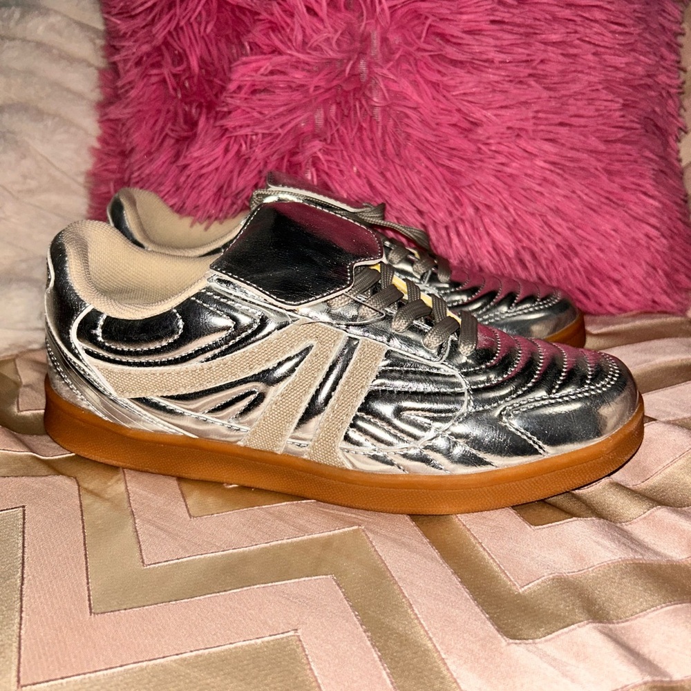 Silver Metallic Sneakers with Gum Sole
